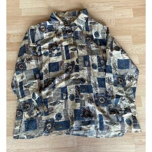 Vintage Stunt Women's Floral Print Button Up Shirt Size XL 100% Silk